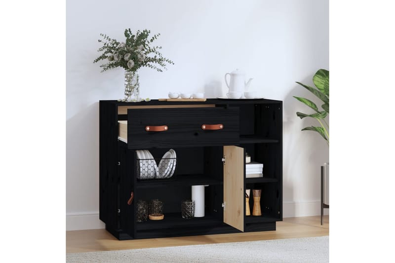 beBasic Skänk svart 98,5x40x75 cm massiv furu - Förvaring - Förvaringsmöbler - Skänkar & sideboards