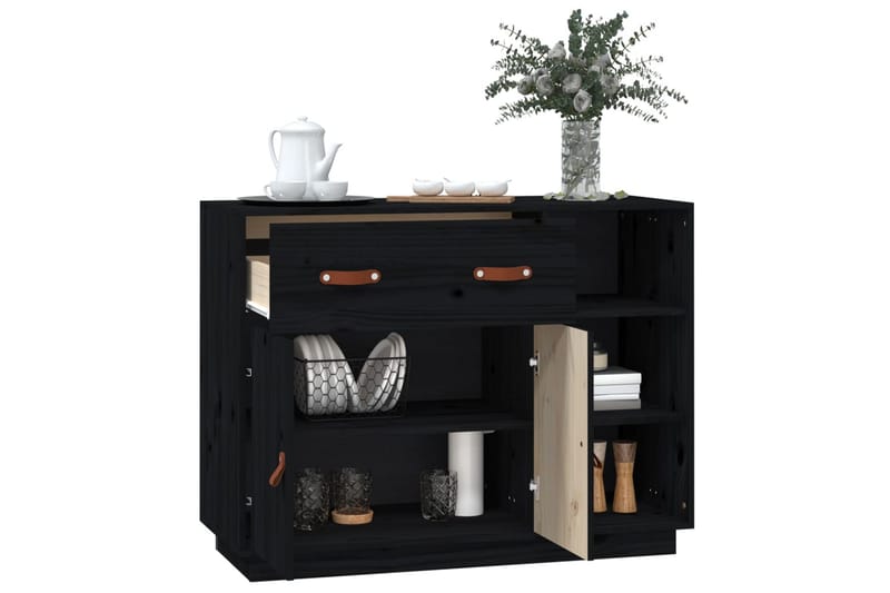 beBasic Skänk svart 98,5x40x75 cm massiv furu - Förvaring - Förvaringsmöbler - Skänkar & sideboards