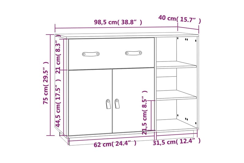 beBasic Skänk svart 98,5x40x75 cm massiv furu - Förvaring - Förvaringsmöbler - Skänkar & sideboards