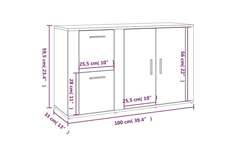 beBasic Skänk vit 100x33x59,5 cm konstruerat trä - Skänkar & sideboards