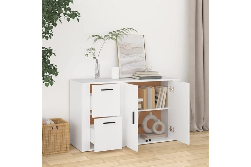 beBasic Skänk vit 100x33x59,5 cm konstruerat trä - Skänkar & sideboards