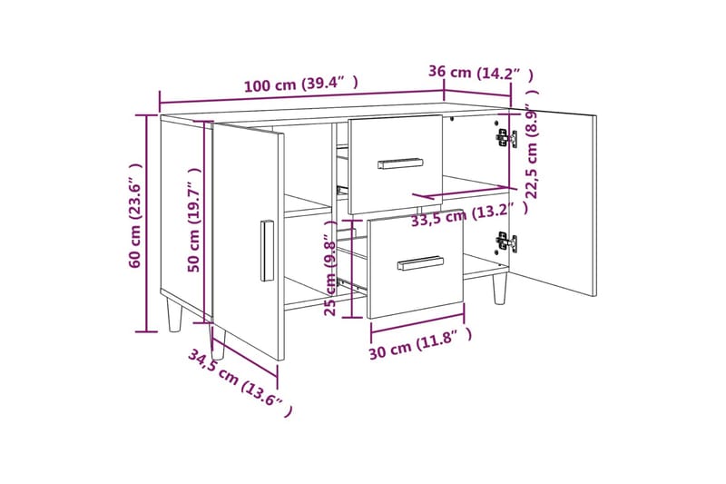 beBasic Skänk vit 100x36x60 cm konstruerat trä - Skänkar & sideboards