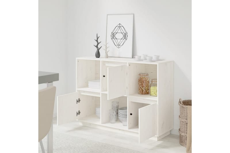 beBasic Skänk vit 110,5x35x80 cm massiv furu - Skänkar & sideboards