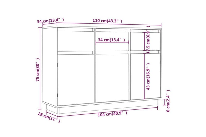 beBasic Skänk vit 110x34x75 cm massiv furu - Skänkar & sideboards