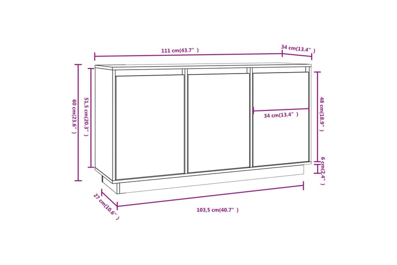 beBasic Skänk vit 111x34x60 cm massiv furu - Skänkar & sideboards