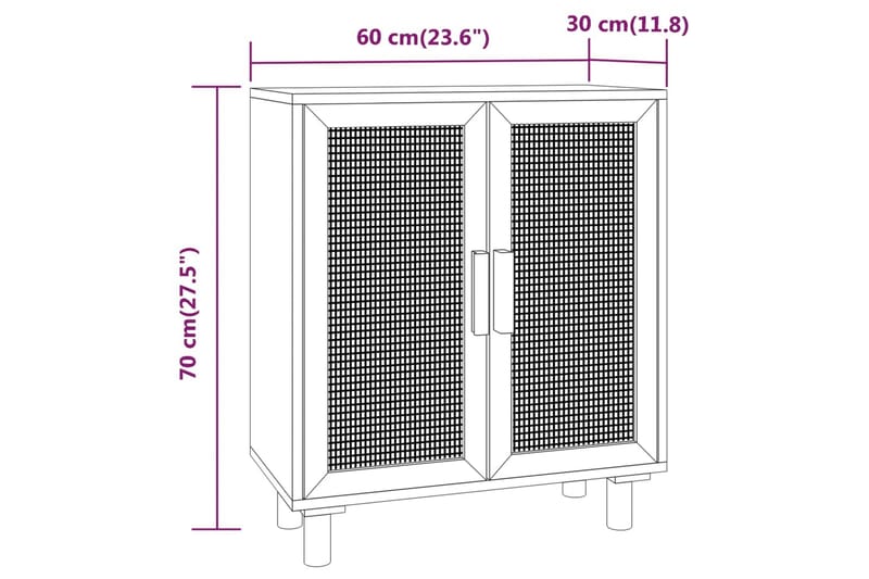 beBasic Skänk vit 60x30x70 cm massiv furu och naturlig rotting - Skänkar & sideboards