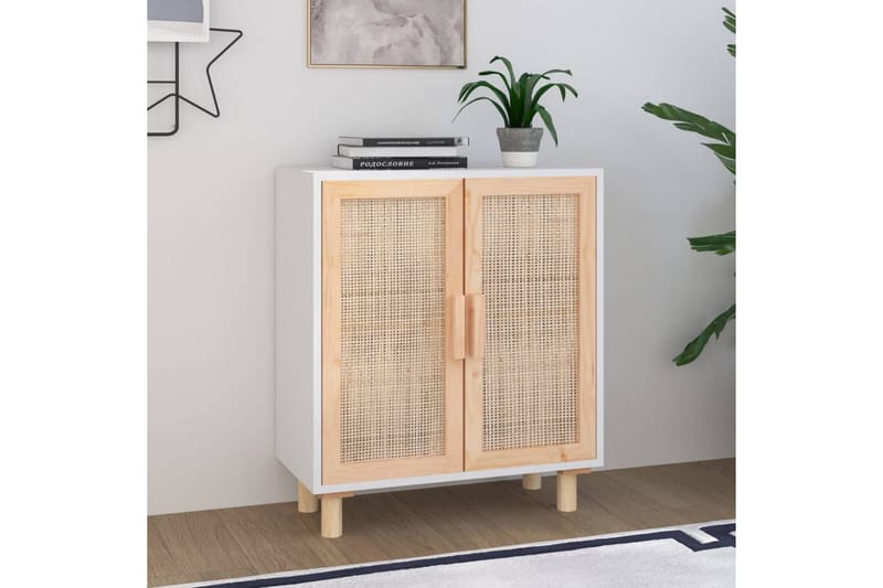 beBasic Skänk vit 60x30x70 cm massiv furu och naturlig rotting - Skänkar & sideboards