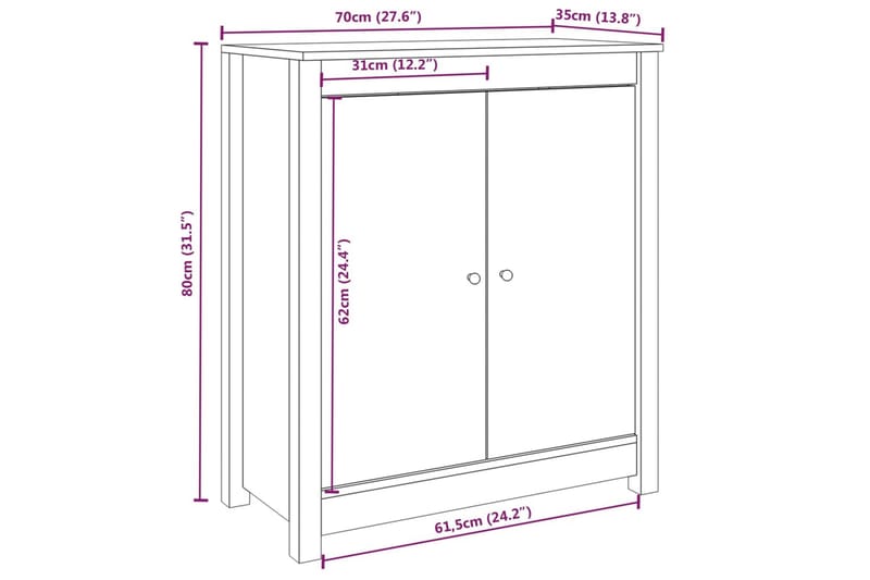 beBasic Skänk vit 70x35x80 cm massiv furu - Skänkar & sideboards