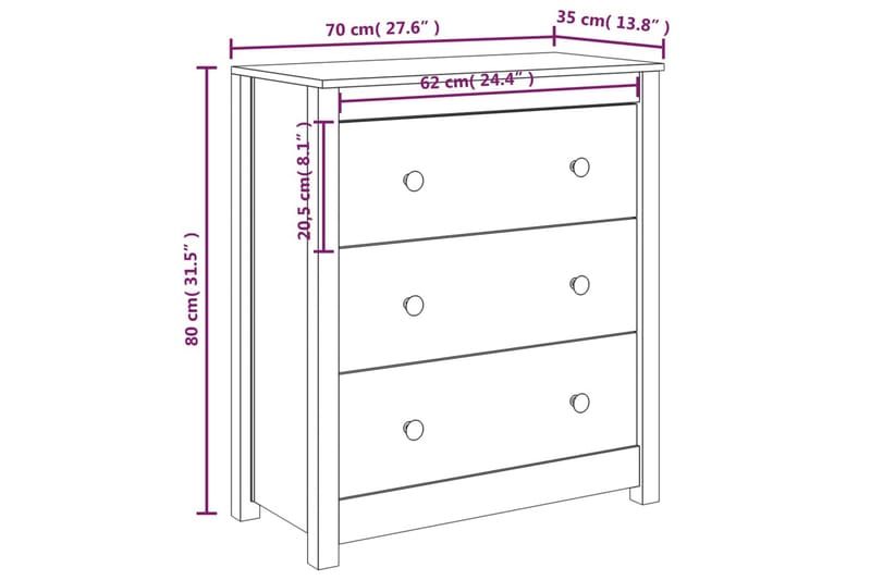 beBasic Skänk vit 70x35x80 cm massiv furu - Skänkar & sideboards