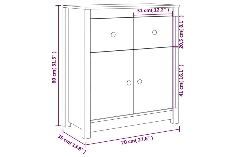 beBasic Skänk vit 70x35x80 cm massiv furu - Skänkar & sideboards