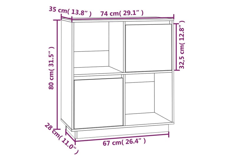 beBasic Skänk vit 74x35x80 cm massiv furu - Skänkar & sideboards