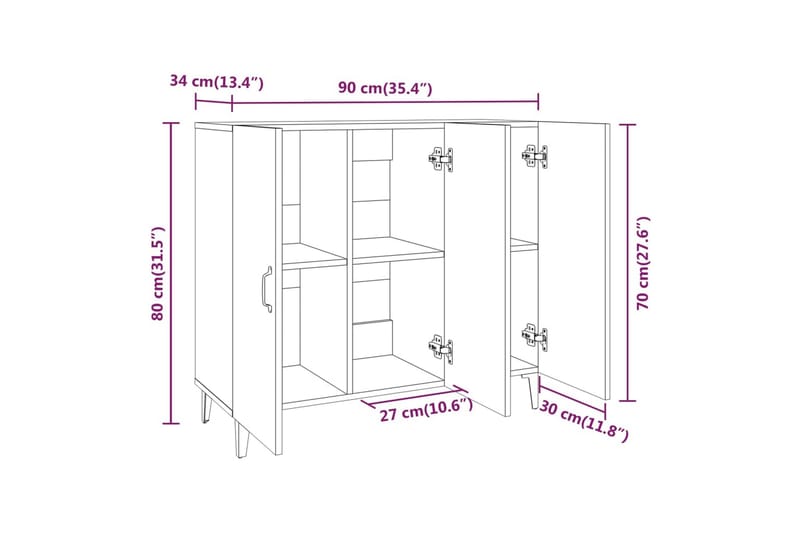 beBasic Skänk vit 90x34x80 cm konstruerat trä - Skänkar & sideboards