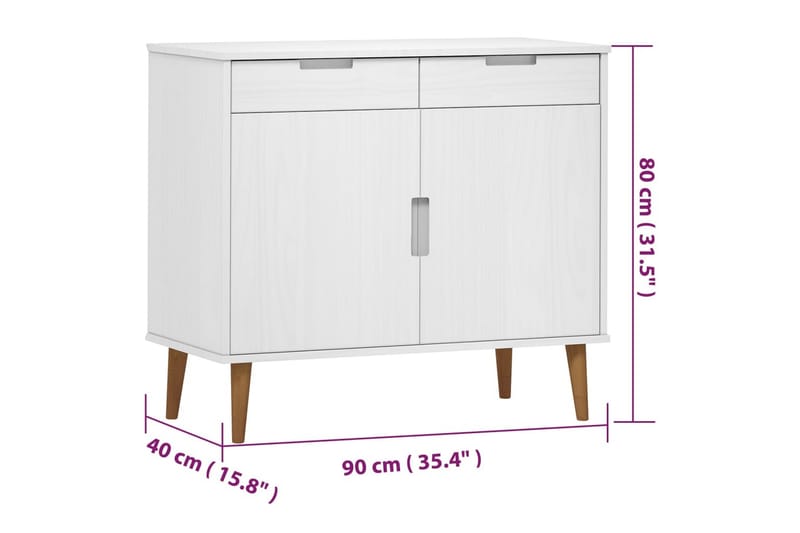 beBasic Skänk vit 90x40x80 cm massiv furu - Skänkar & sideboards