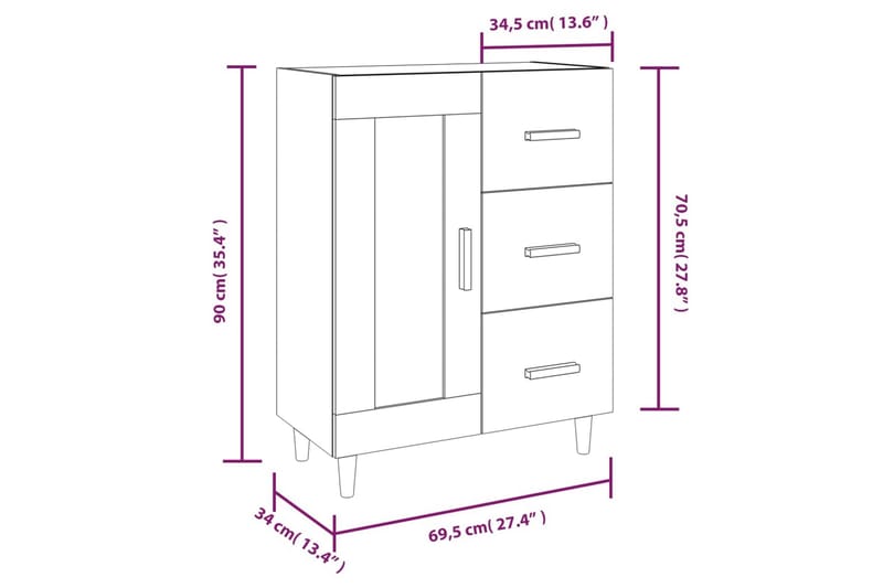 beBasic Skänk vit högglans 69,5x34x90 cm konstruerat trä - Skänkar & sideboards