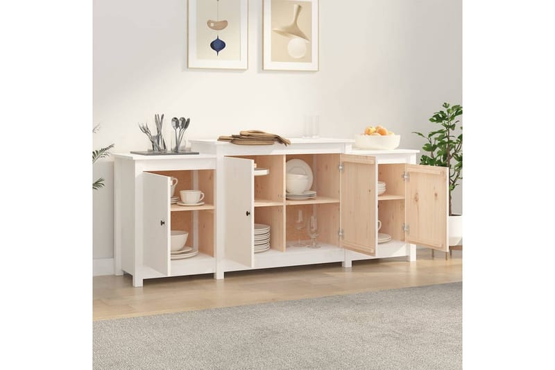 beBasic Skänk wit 164x37x68 cm massiv furu - Skänkar & sideboards