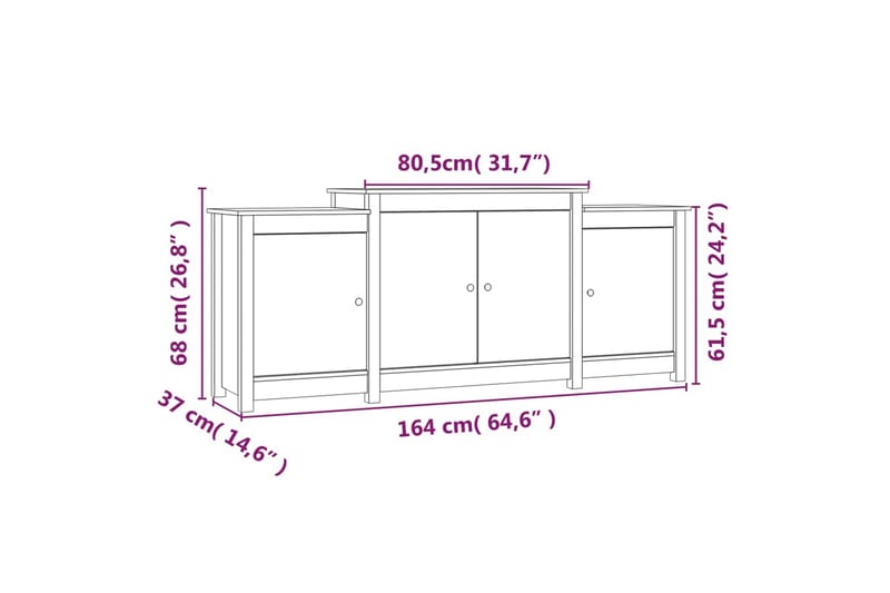 beBasic Skänk wit 164x37x68 cm massiv furu - Skänkar & sideboards