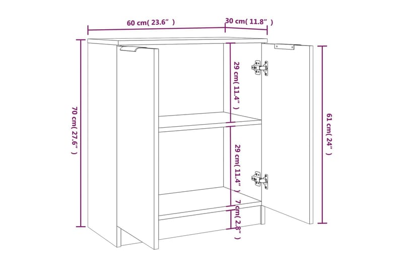 beBasic Skänkar 2 st rökfärgad ek 60x30x70 cm konstruerat trä - Skänkar & sideboards