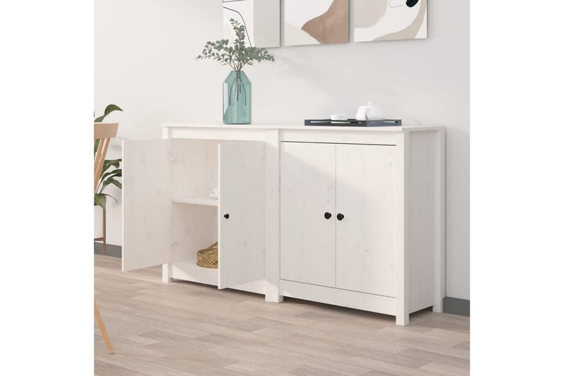 beBasic Skänkar 2 st vit 70x35x80 cm massiv furu - Förvaring - Förvaringsmöbler - Skänkar & sideboards