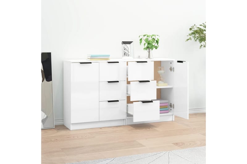 beBasic Skänkar 2 st vit högglans 60x30x70 cm konstruerat trä - Skänkar & sideboards