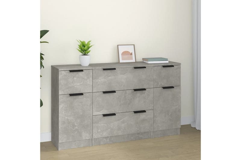 beBasic Skänkar 3 delar betonggrå konstruerat trä - Förvaring - Förvaringsmöbler - Skänkar & sideboards