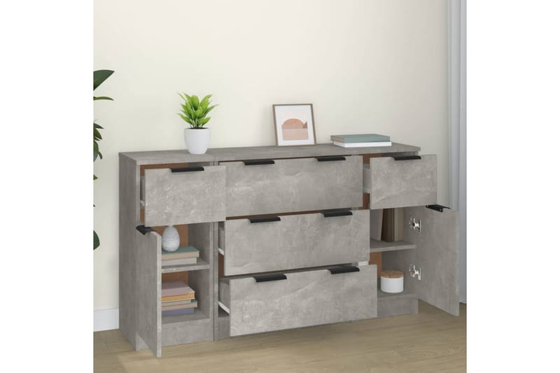 beBasic Skänkar 3 delar betonggrå konstruerat trä - Förvaring - Förvaringsmöbler - Skänkar & sideboards