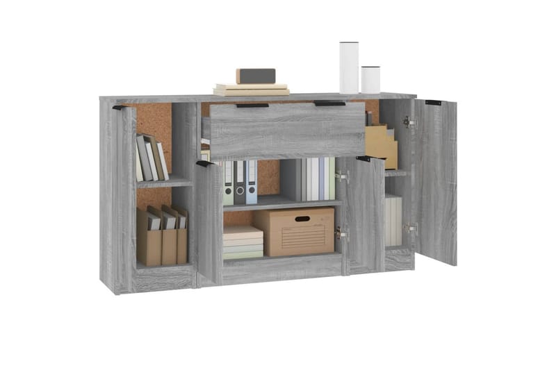 beBasic Skänkar 3 st grå sonoma konstruerat trä - Förvaring - Förvaringsmöbler - Skänkar & sideboards