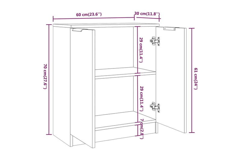 beBasic Skänkskåp vit högglans 60x30x70 cm konstruerat trä - Skänkar & sideboards