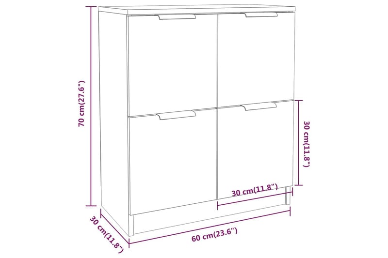 beBasic Skänkskåp vit högglans 60x30x70 cm konstruerat trä - Skänkar & sideboards