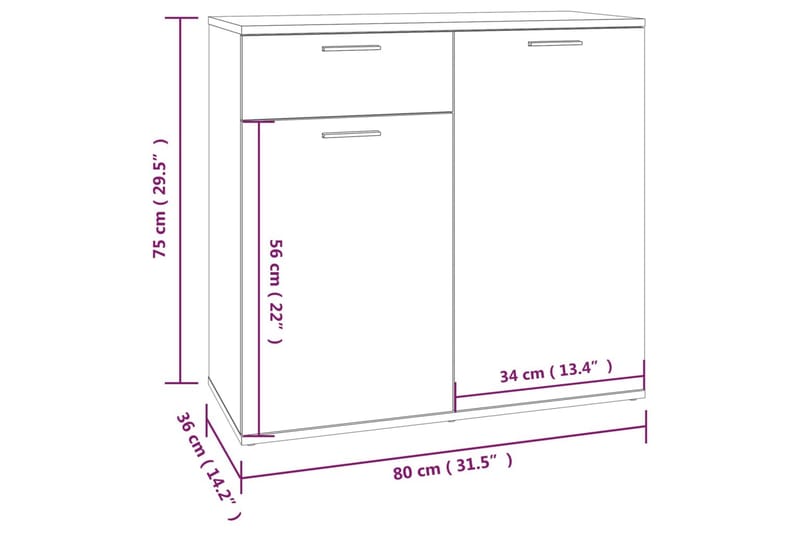 beBasic Skåp grå sonoma 80x36x75 cm konstruerat trä - Förvaring - Förvaringsmöbler - Skänkar & sideboards