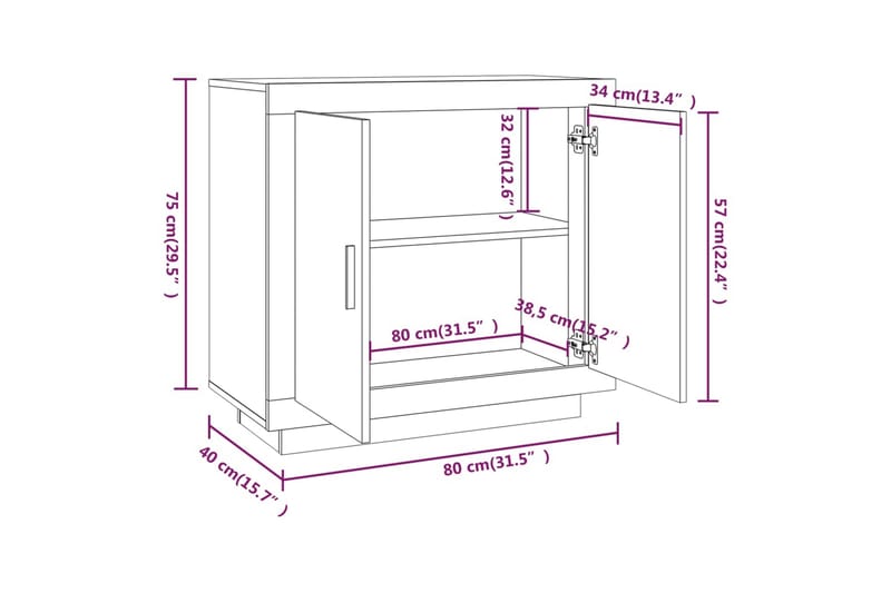 beBasic Skåp grå sonoma-ek 80x40x75 cm konstruerat trä - Förvaring - Förvaringsmöbler - Skänkar & sideboards
