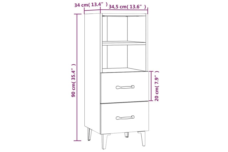 beBasic Skåp sonoma-ek 34,5x34x90 cm konstruerat trä - Förvaring - Förvaringsmöbler - Skänkar & sideboards