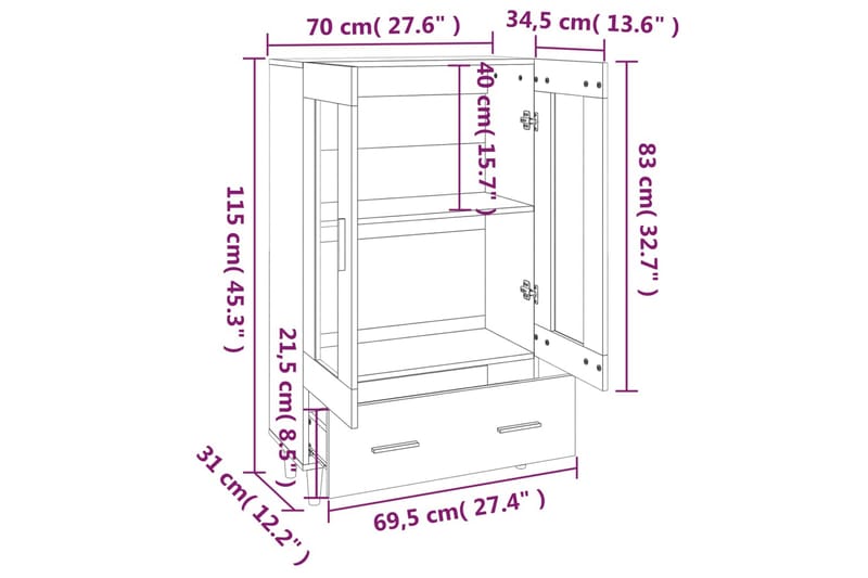 beBasic Skåp Sonoma-ek 70x31x115 cm konstruerat trä - Förvaring - Förvaringsmöbler - Skänkar & sideboards