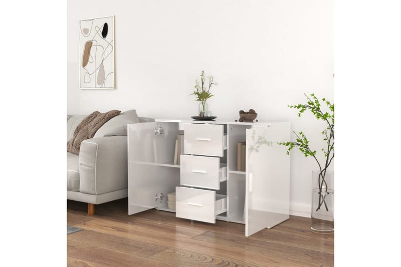 beBasic Skåp vit högglans 91x29,5x65 cm konstruerat trä - Förvaring - Förvaringsmöbler - Skänkar & sideboards