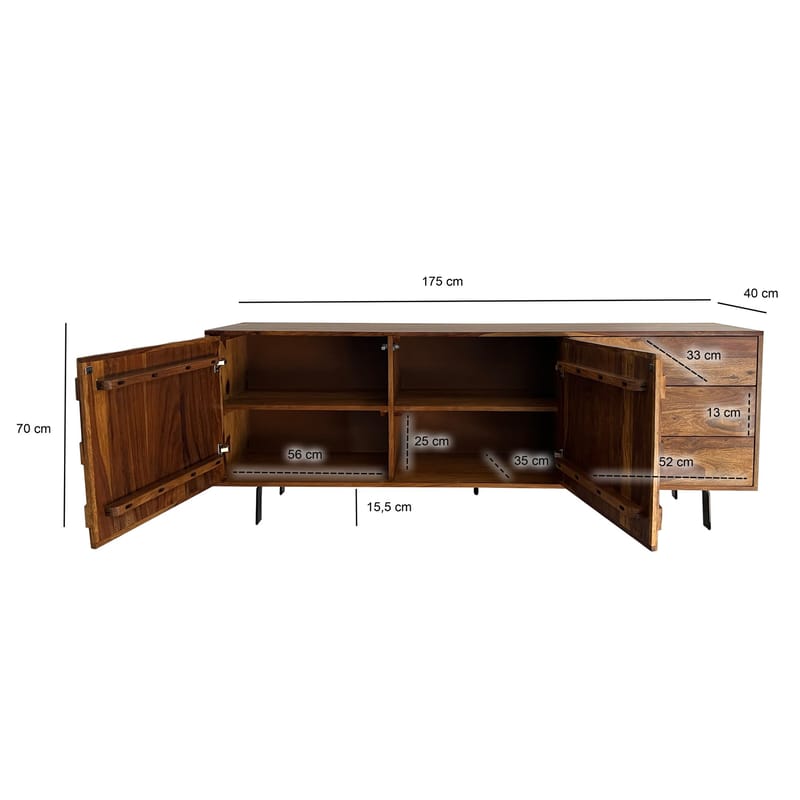 Belino Sideboard 175 cm Industriell stil - varmbrun och svart - Förvaring - Förvaringsmöbler - Skänkar & sideboards