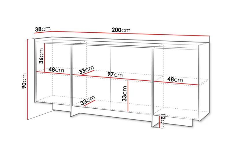 Bellia Skänk 200x38 cm - Brun - Förvaring - Förvaringsmöbler - Skänkar & sideboards