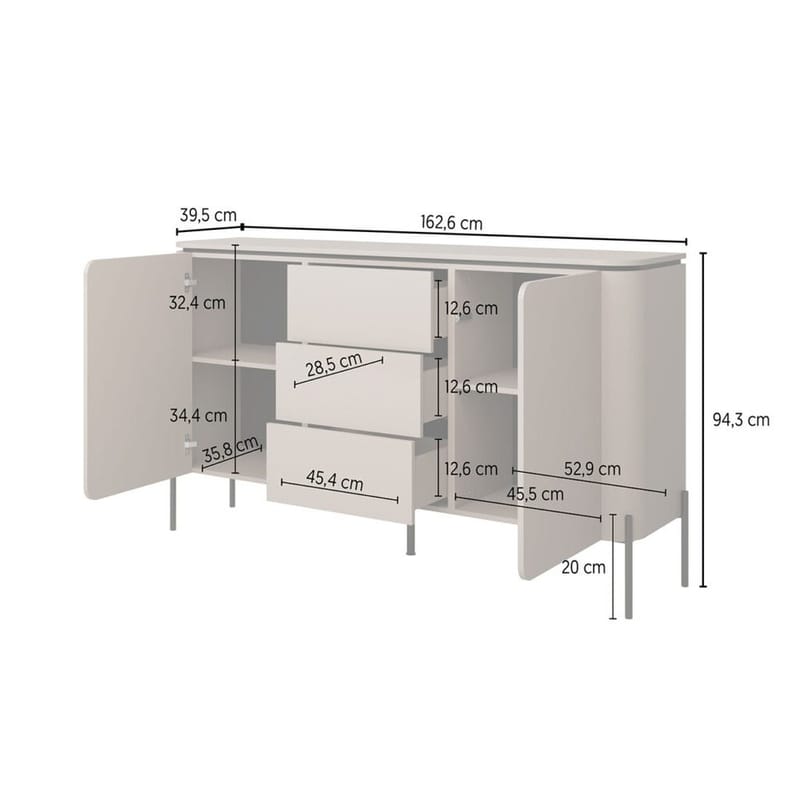 Bello Skänk med 2 Dörrar och 3 Lådor i Trä med Metallben - Taupe - Förvaring - Förvaringsmöbler - Skänkar & sideboards