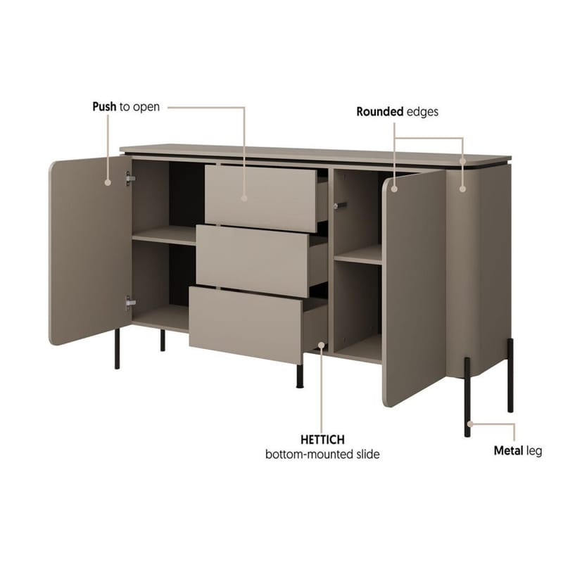 Bello Skänk med 2 Dörrar och 3 Lådor i Trä med Metallben - Taupe - Förvaring - Förvaringsmöbler - Skänkar & sideboards