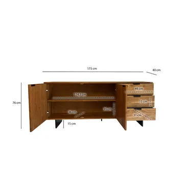 Belova Sideboard 175 cm - naturfärgad akacia och svart - Förvaring - Förvaringsmöbler - Skänkar & sideboards