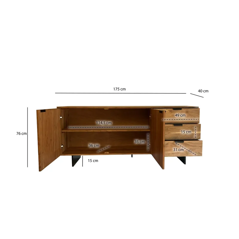 Belova Sideboard 175 cm - naturfärgad akacia och svart - Förvaring - Förvaringsmöbler - Skänkar & sideboards