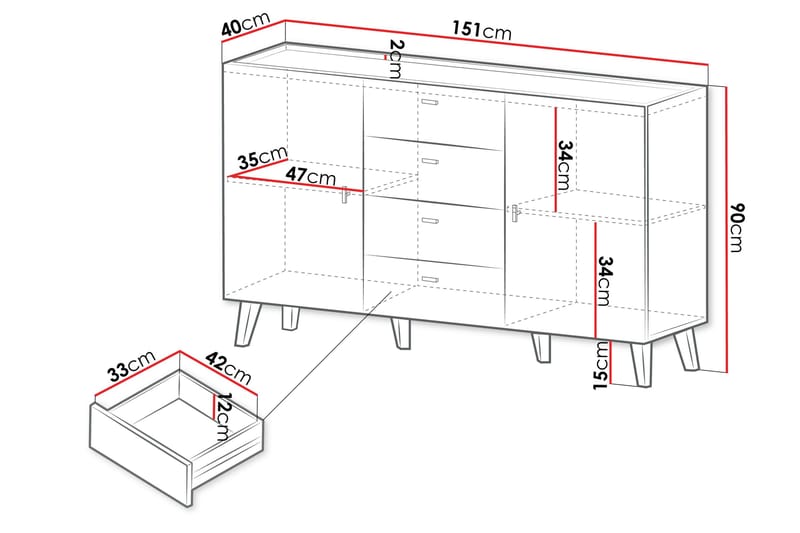 Betsi Skänk 151x40 cm - 0 - Förvaring - Förvaringsmöbler - Skänkar & sideboards