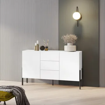 Byrå Jukon 2 Dörrar med 3 Lådor - Vit Supermat, 154 cm - Förvaring - Förvaringsmöbler - Skänkar & sideboards