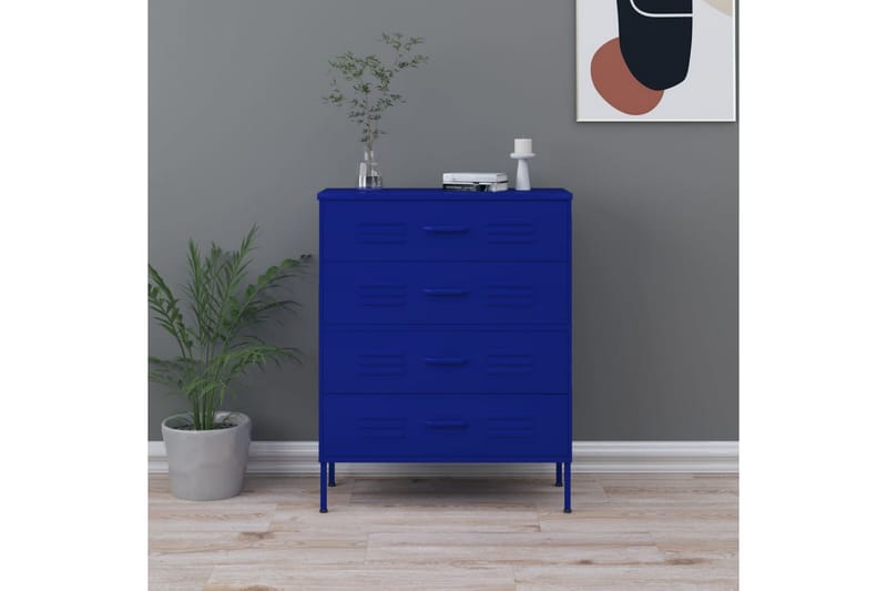 Byrå marinblå 80x35x101,5 cm stål - Blå - Förvaring - Förvaringsmöbler - Byrå