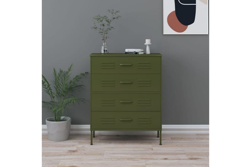 Byrå olivgrön 80x35x101,5 cm stål - Grön - Förvaring - Förvaringsmöbler - Byrå