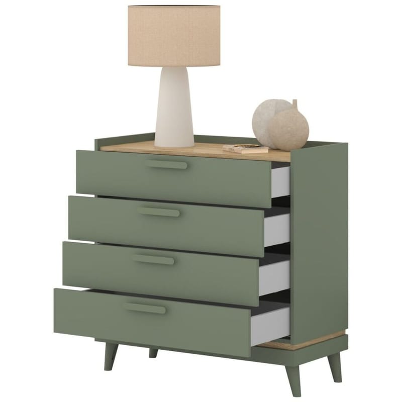 Byrå Scandi med 4 lådor - Dämpad grön - Oljad ek - Förvaring - Förvaringsmöbler - Byrå