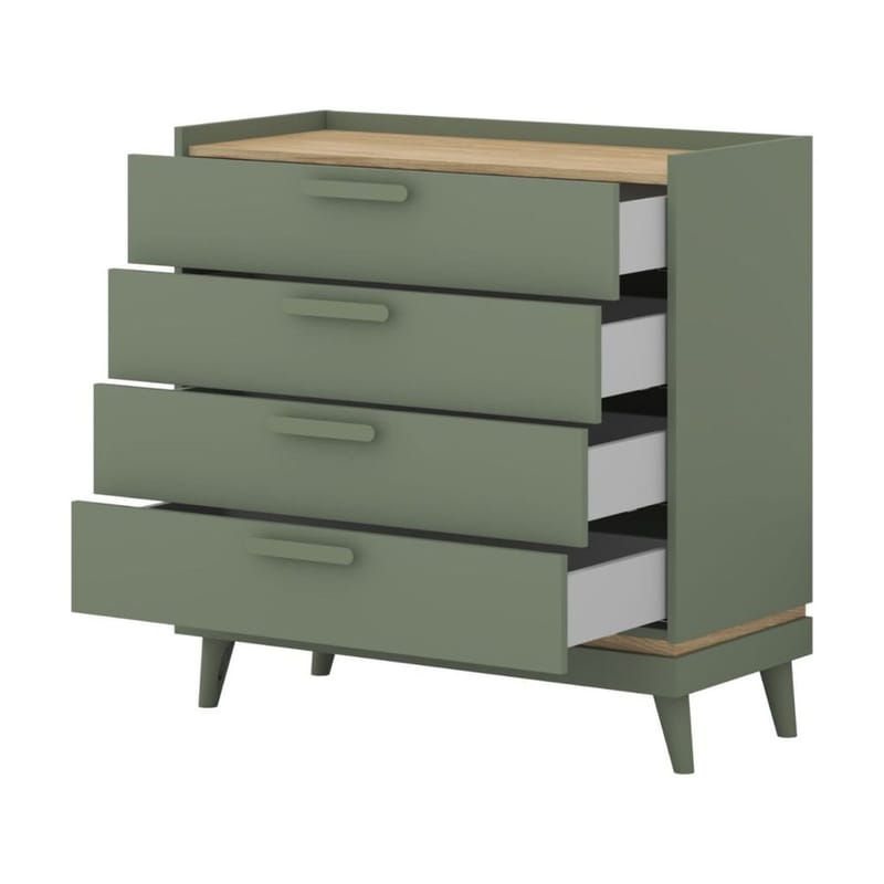 Byrå Scandi med 4 lådor - Dämpad grön - Oljad ek - Förvaring - Förvaringsmöbler - Byrå