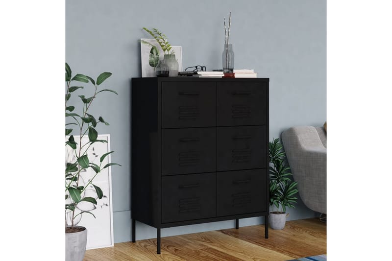 Byrå svart 80x35x101,5 cm stål - Svart - Förvaring - Förvaringsmöbler - Byrå