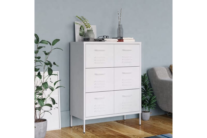 Byrå vit 80x35x101,5 cm stål - Vit - Förvaring - Förvaringsmöbler - Byrå