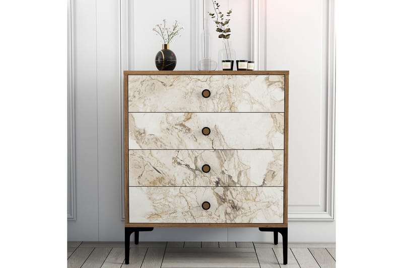 Ameias Byrå 76x90,7 cm Brun/Vit - Hanah Home - Förvaring - Förvaringsmöbler - Byrå