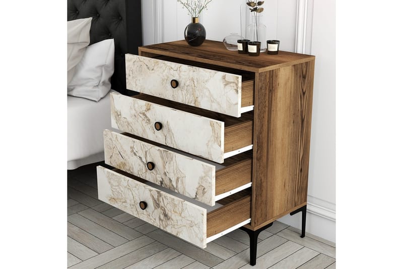 Ameias Byrå 76x90,7 cm Brun/Vit - Hanah Home - Förvaring - Förvaringsmöbler - Byrå