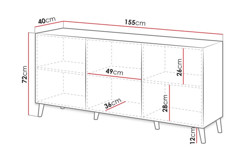 BOGACS Byrå 40x155 cm Rosa/Svart - Förvaring - Förvaringsmöbler - Byrå